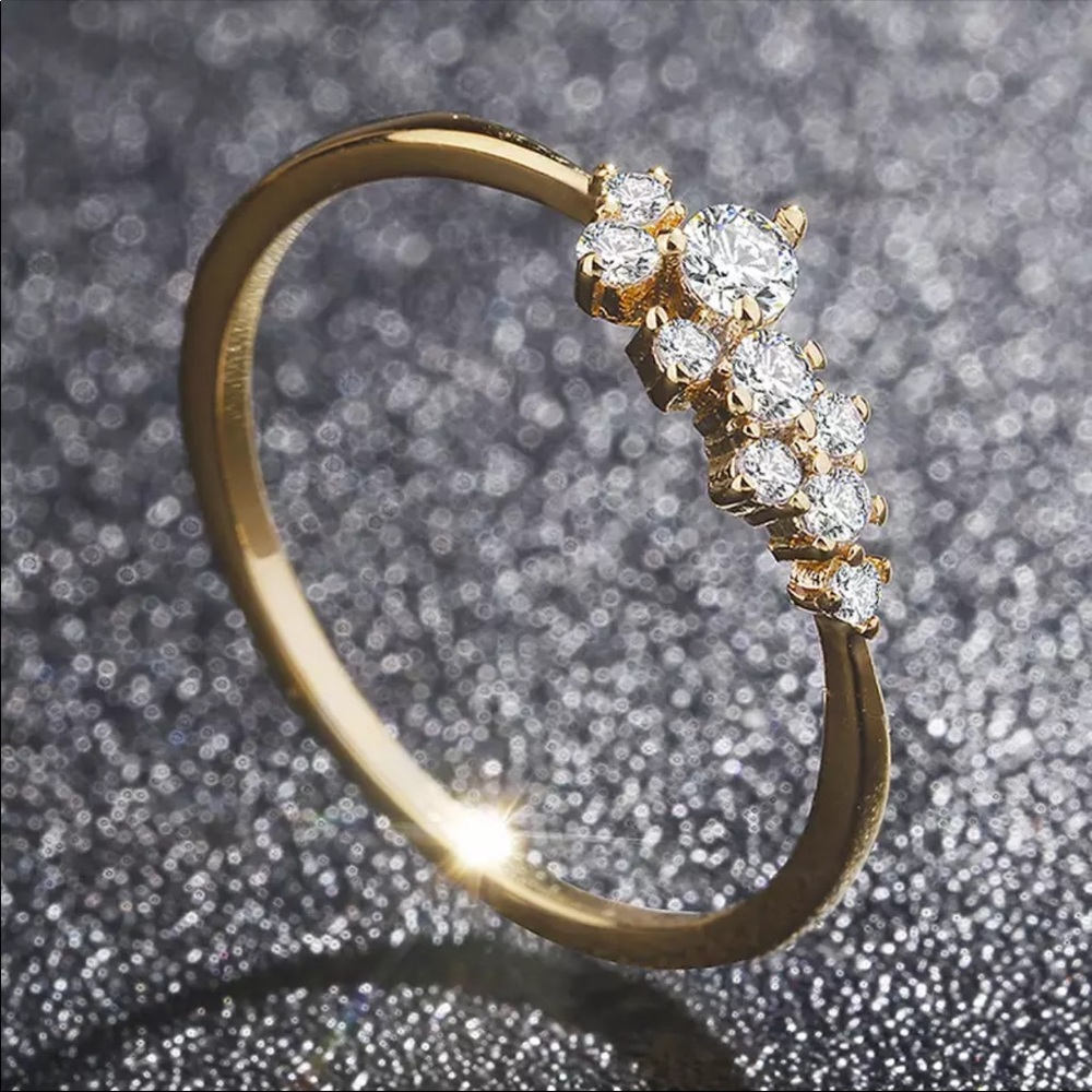 New 18 K Yellow Gold Plated Diamonds Ring - Picture 3 of 7